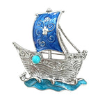 Vintage Blue Sailing Boat Brooch original white background product photo