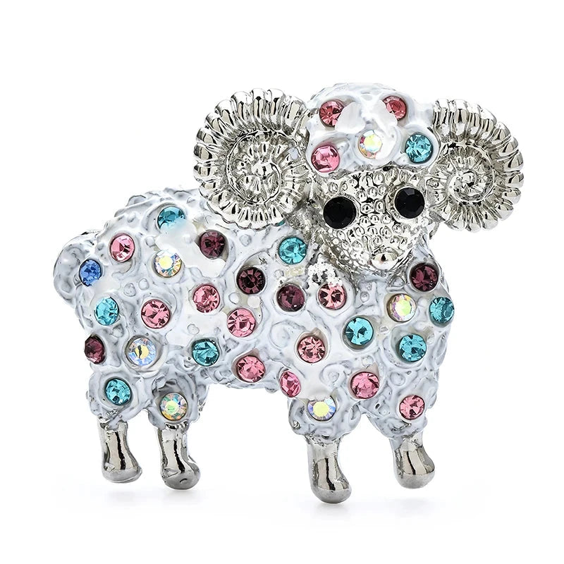 Ram with Multicolor Rhinestones Brooch original white background product photo