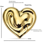 Sculptural Heart Stainless Steel Brooch — dimensions