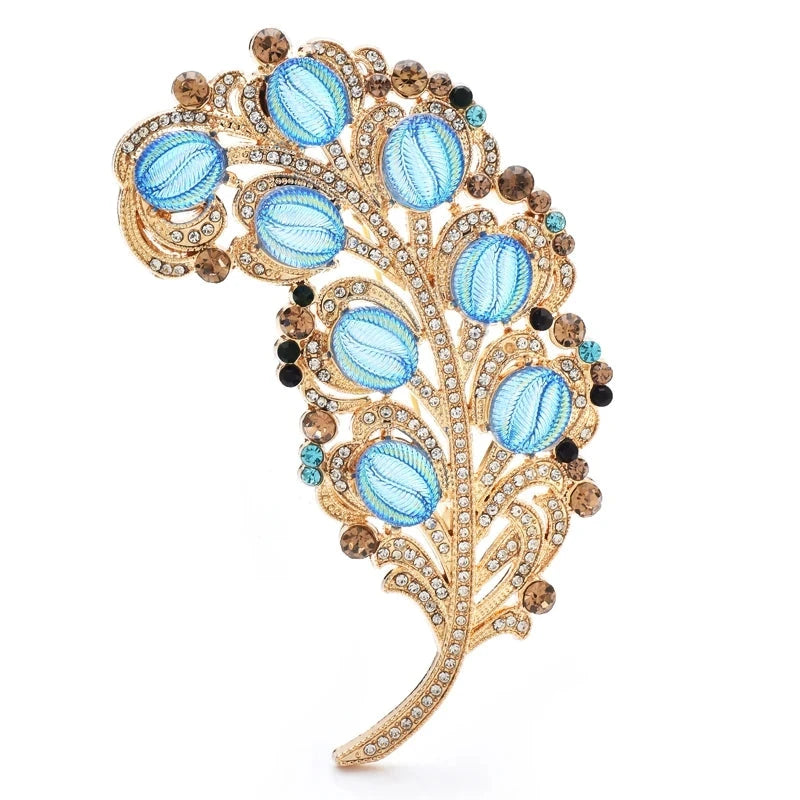 Blue Stone Ornate Feather Brooch — Blue Feather