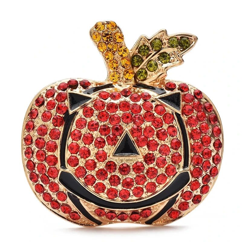 Rhinestone Jack-o'-Lantern Pumpkin Brooch — Jeweled Pumpkin