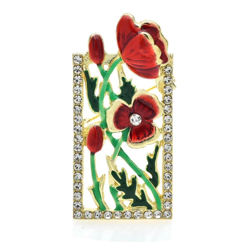 Red Enamel Floral Window Brooch