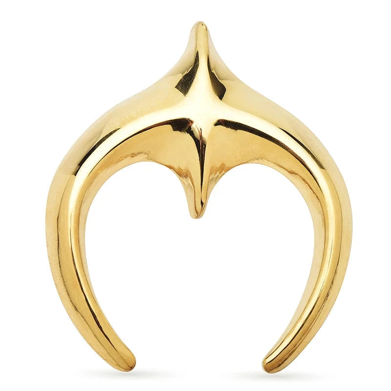 Polished Star and Crescent Moon Brooch — Gold