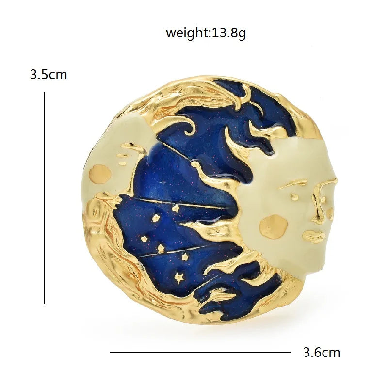 Blue and Ivory Sun and Moon Brooch