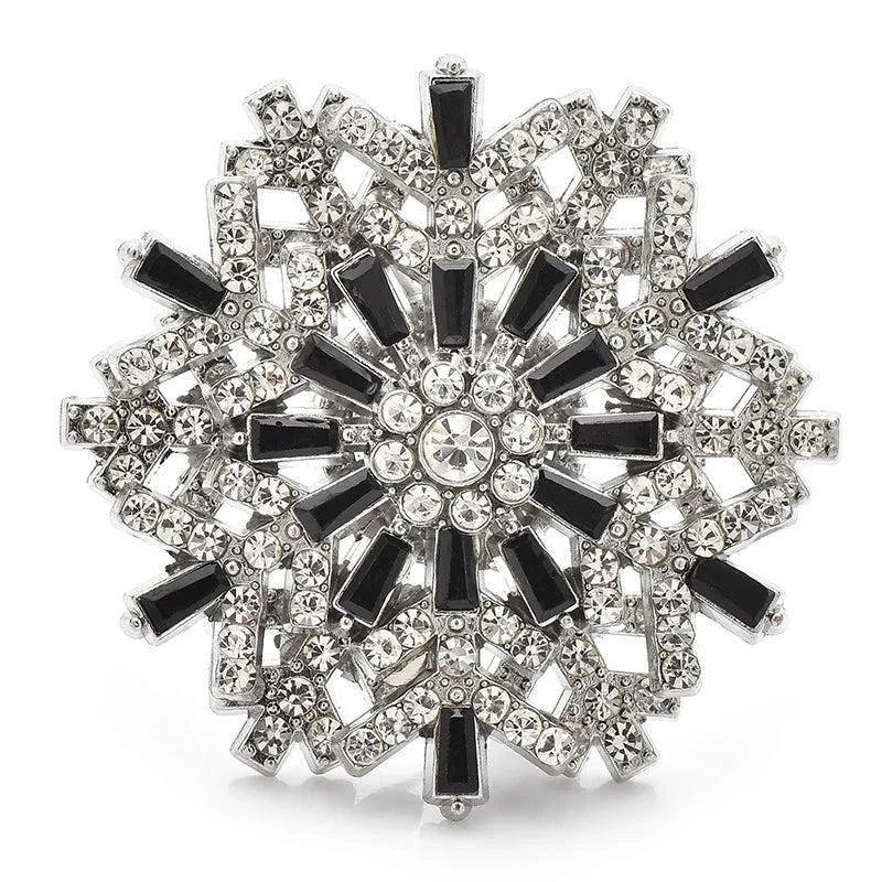 Jeweled Snowflake with Baguette Accents Brooch — Black
