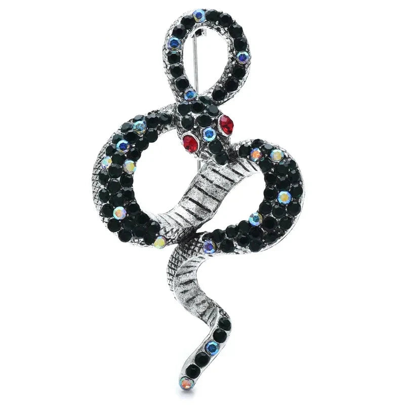 Looped Rhinestone Snake Brooch — Silver
