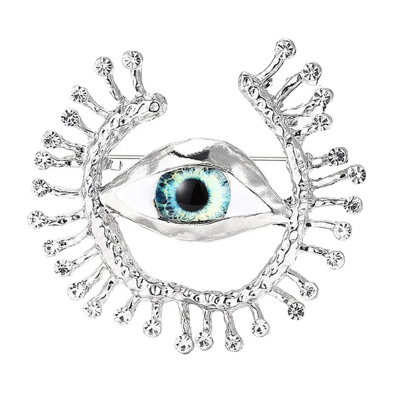 Blue Eye with Radiant Jeweled Lashes Brooch