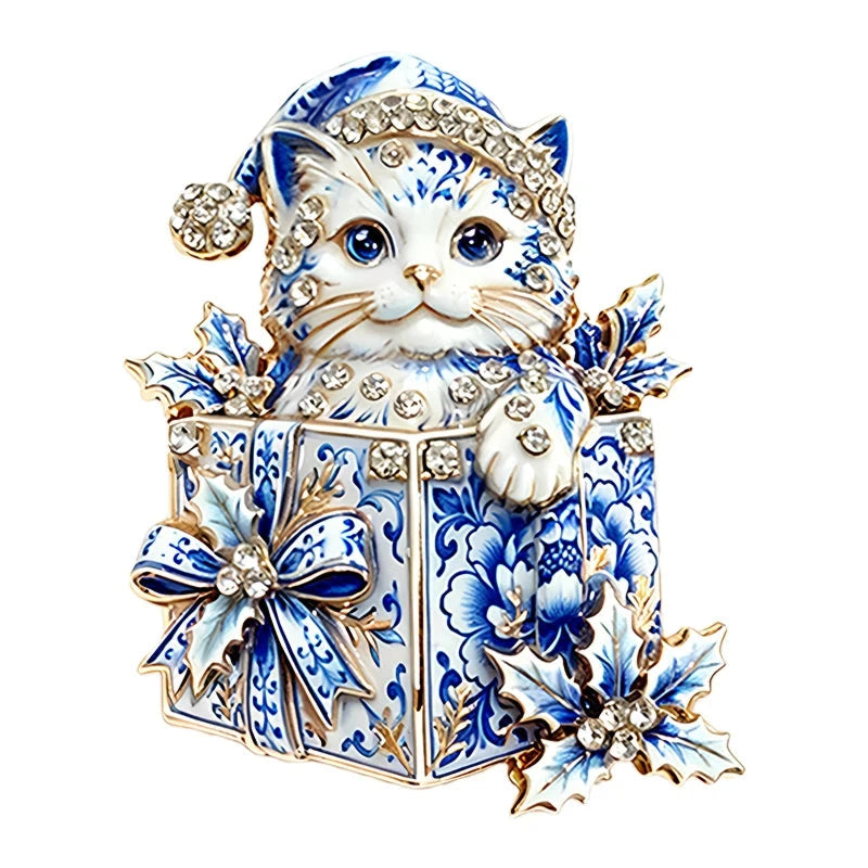 Christmas Kitten in Gift Box Brooch original white background product photo