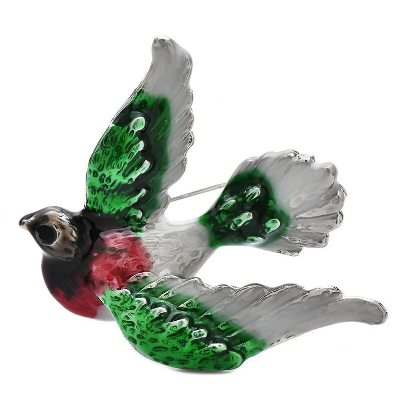 Flying Enamel Dove Brooch — Green