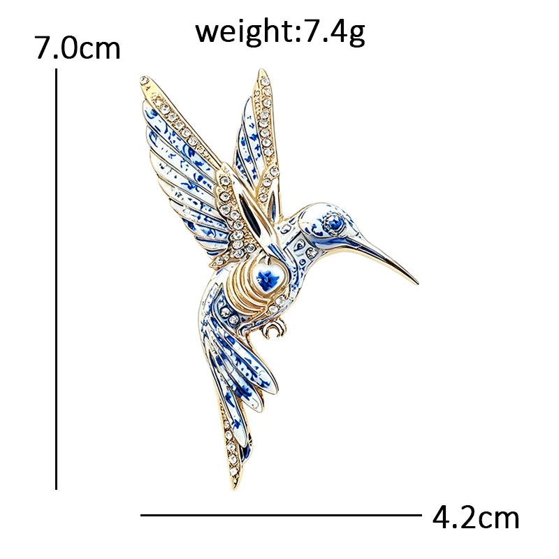 Patterned Hummingbird in Flight Brooch