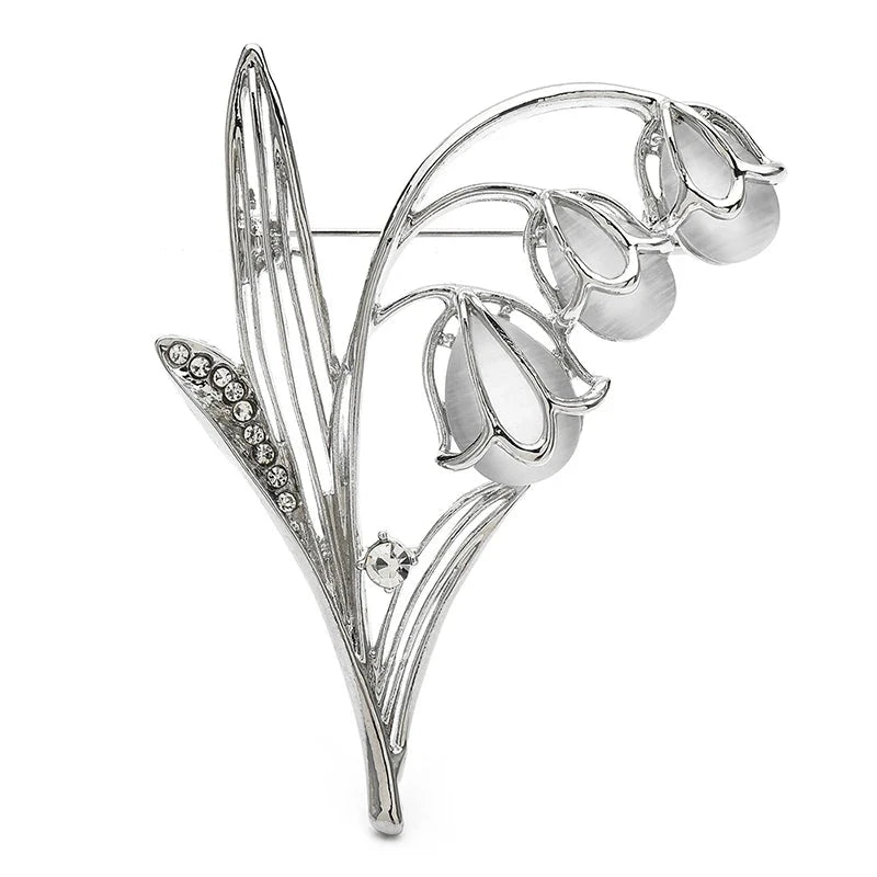 Lily of the Valley with Pearl-Look Flowers Brooch — Silver