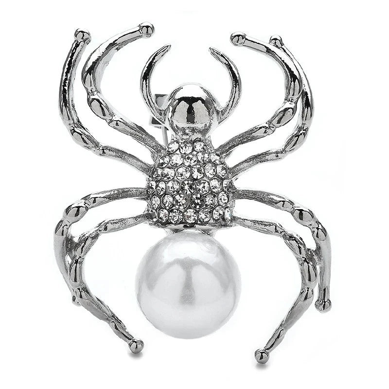Pearl-Look Spider Brooch — White