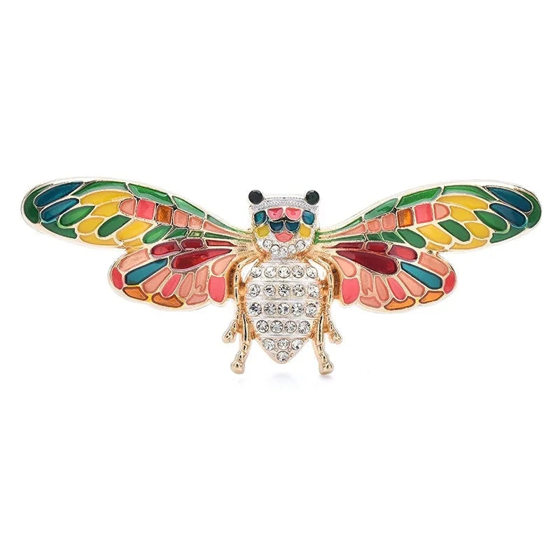 Patterned Enamel Winged Insect Brooch — Multicolor
