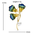 Enamel Ginkgo Leaf Spray with Pearl-Look Drop Brooch — dimensions