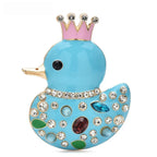 Crowned Enamel Duck with Rhinestones Brooch — Blue