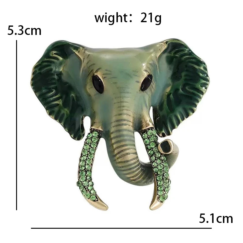 Enamel Elephant Head with Jeweled Tusks Brooch — dimensions