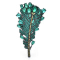 Rhinestone Feathered Leaf Brooch — Green