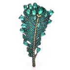 Rhinestone Feathered Leaf Brooch — Green