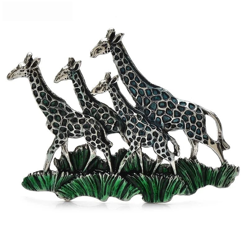 Enamel Giraffe Family in Grass Brooch product variant photo