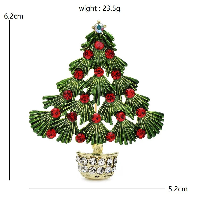 Enamel Christmas Tree in Jeweled Pot Brooch — dimensions