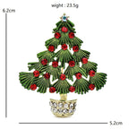 Enamel Christmas Tree in Jeweled Pot Brooch — dimensions