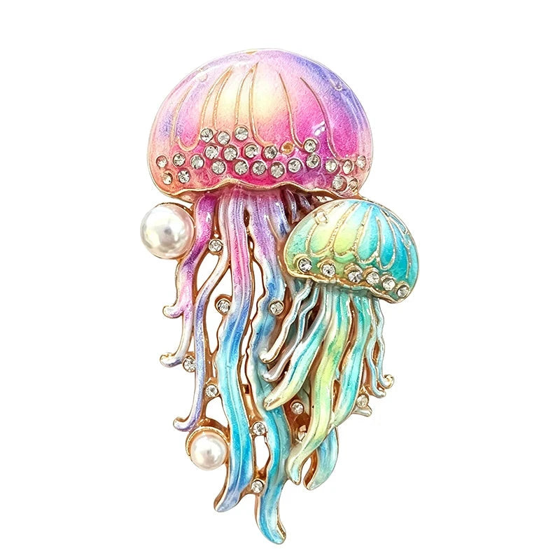 Jellyfish Duo with Pearl-Look Accents Brooch original white background product photo