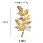Wheat Branch with Pearl-Look Accent Brooch — dimensions