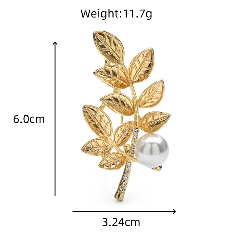 Wheat Branch with Pearl-Look Accent Brooch — dimensions