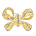 Textured Bow with Rhinestone Ribbons Brooch — Gold-Tone Bow
