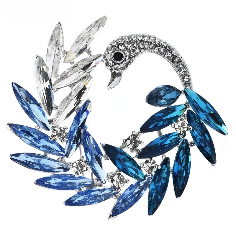 Jeweled Swan Wreath Brooch — Blue