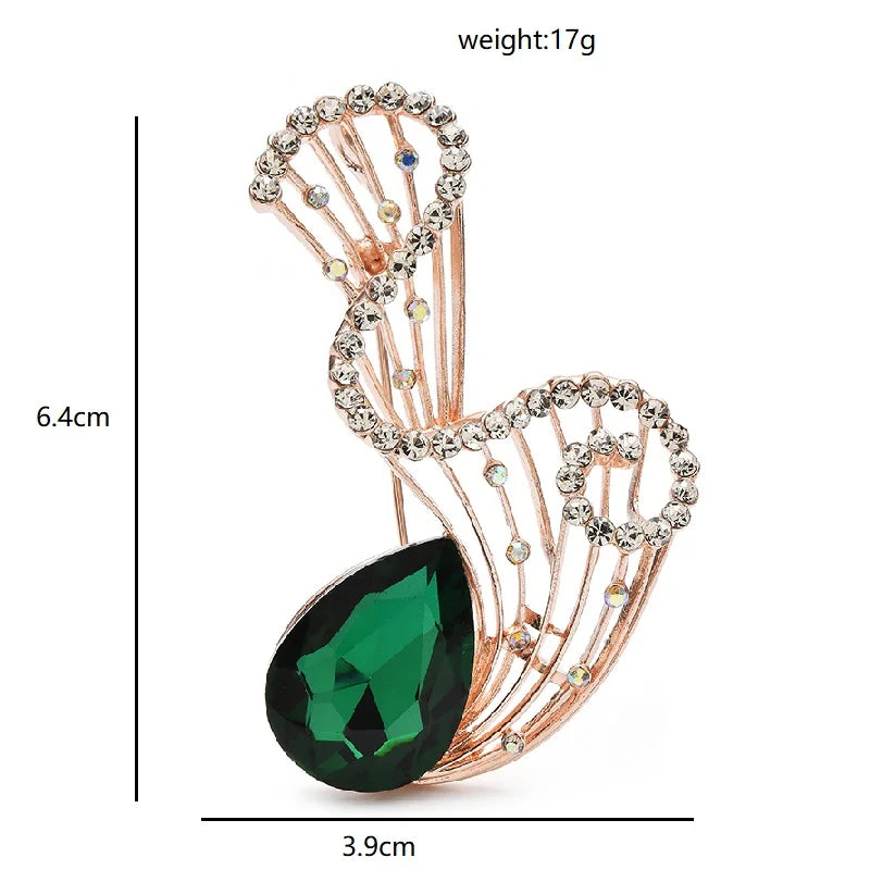 Looped Rhinestone Frame with Faceted Teardrop Brooch dimensions and weight