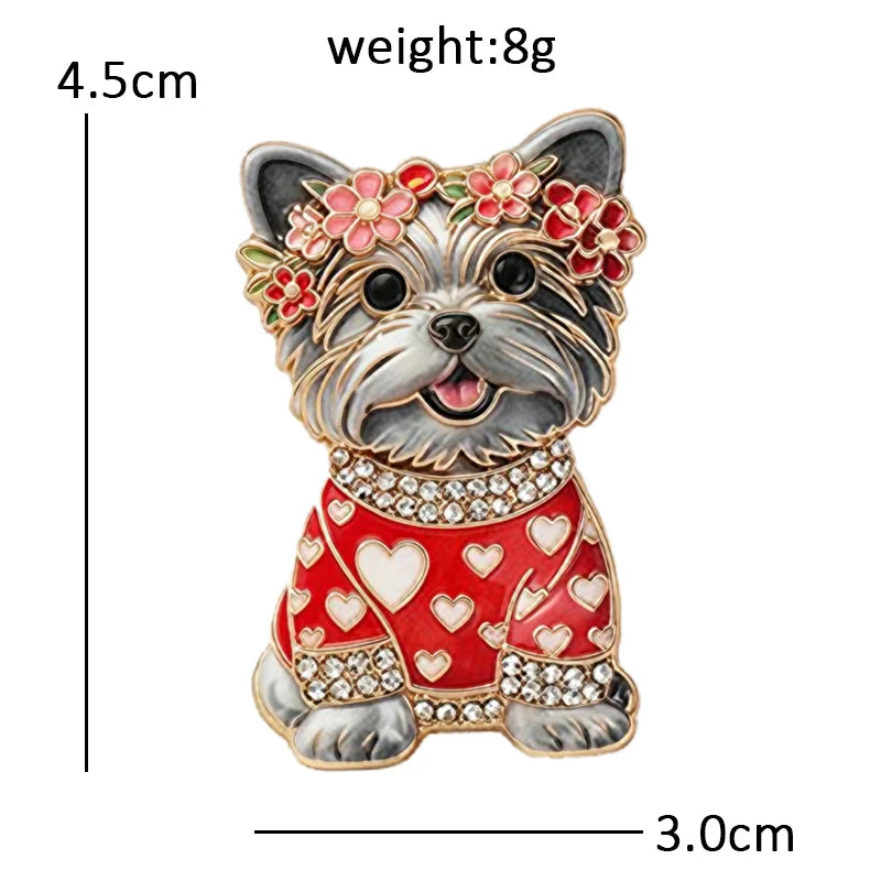 Floral Puppy in Patterned Sweater Brooch
