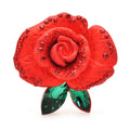 Layered Enamel Rose with Rhinestone Trim Brooch — Red