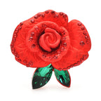 Layered Enamel Rose with Rhinestone Trim Brooch — Red