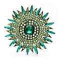 Radiant Rhinestone Sunburst Brooch — Green