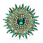 Radiant Rhinestone Sunburst Brooch — Green