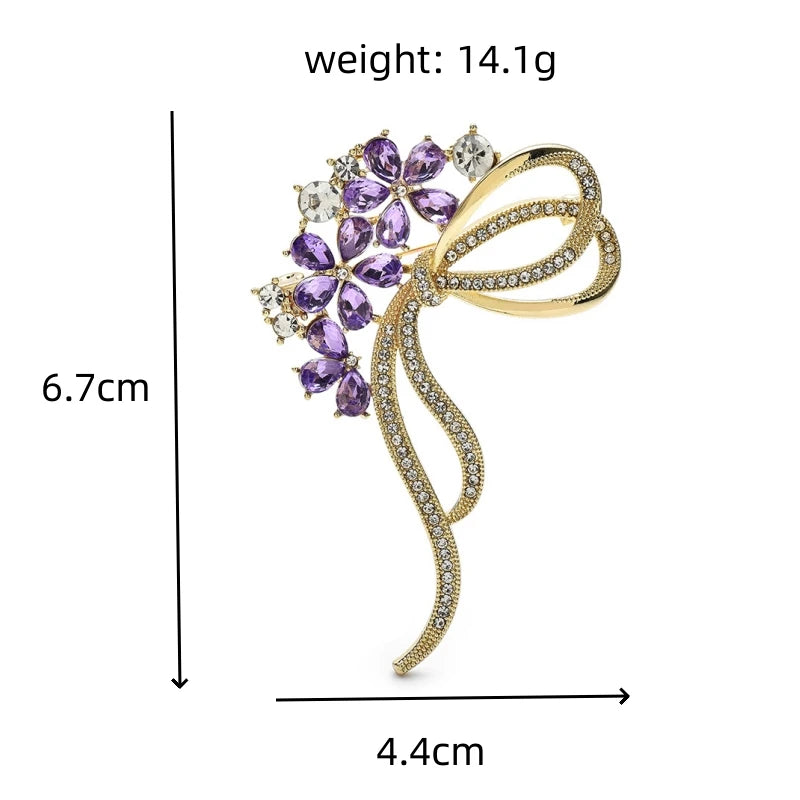 Crystal Flower Bouquet Bow Brooch — dimensions