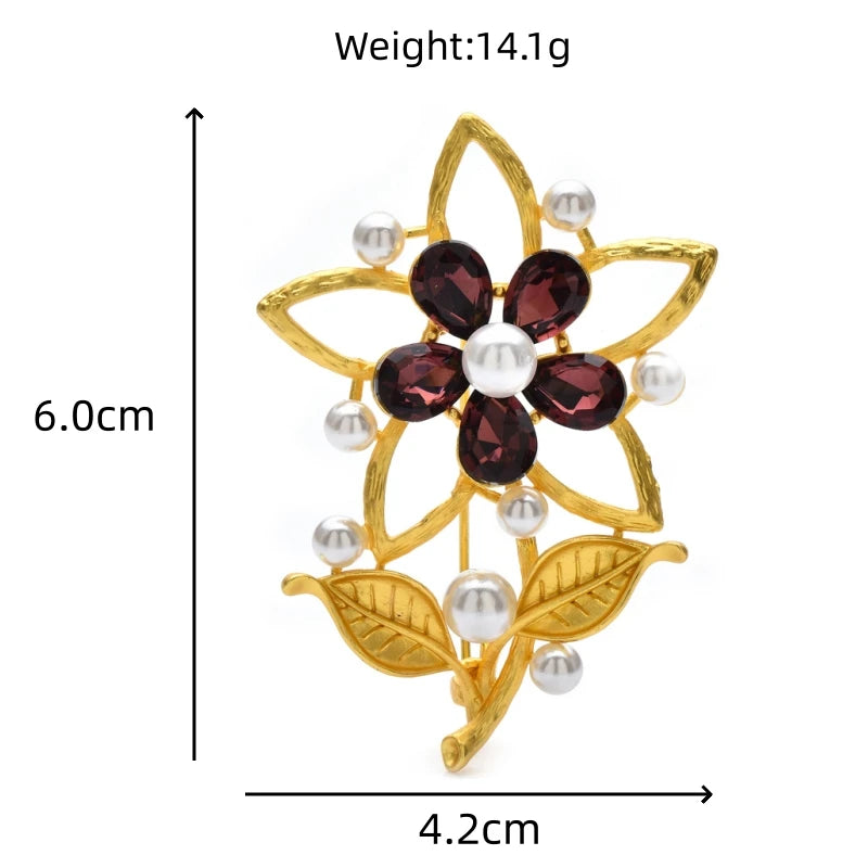 Golden Plum Blossom Stem with Pearl-Look Accents Brooch dimensions and weight