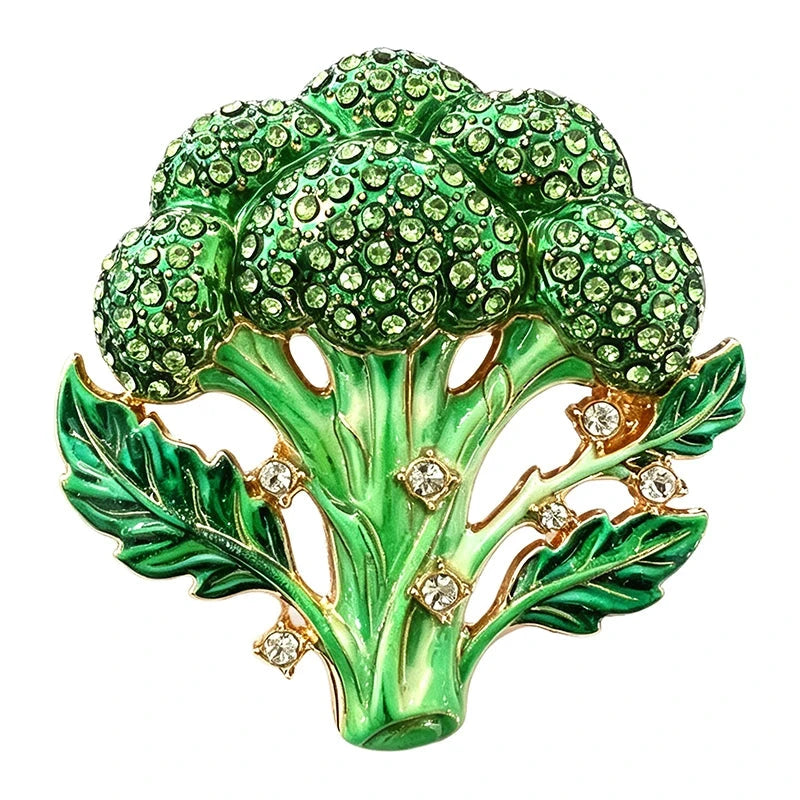 Rhinestone Broccoli with Leaves Brooch original white background product photo