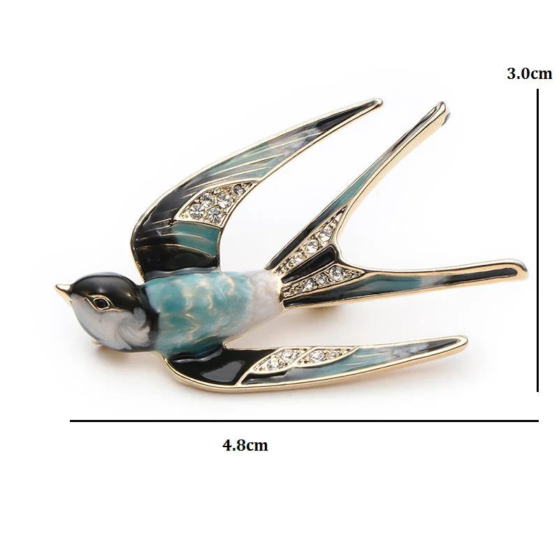 Patterned Enamel Flying Swallow Brooch — dimensions