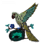 Jeweled Bird with Oval Faceted Stone Brooch — Green