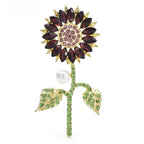 Purple Rhinestone Sunflower on Stem Brooch — Purple Sunflower