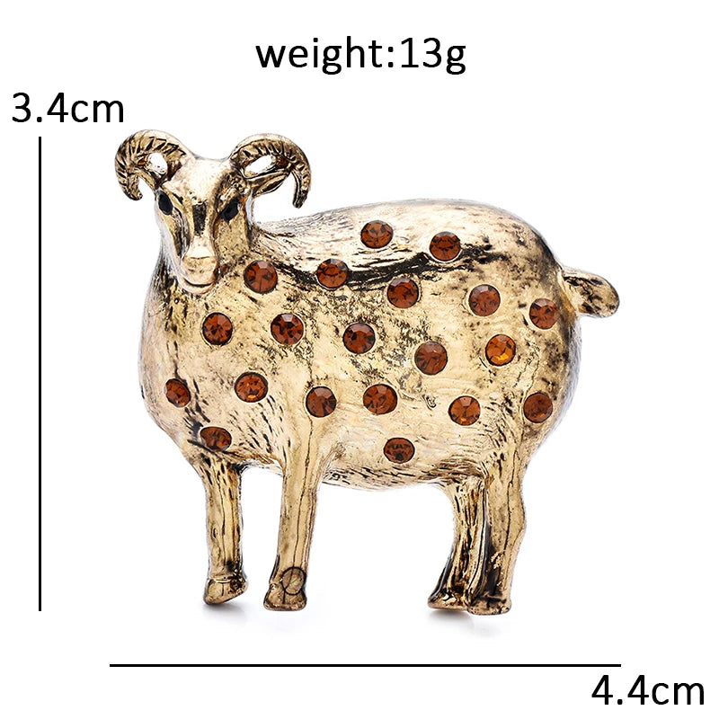 Vintage Horned Sheep with Rhinestones Brooch