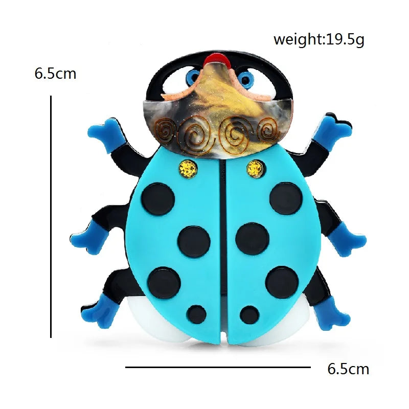 Blue Spotted Acrylic Ladybug Brooch dimensions and weight
