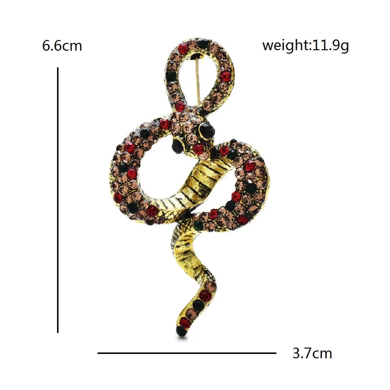 Looped Rhinestone Snake Brooch — dimensions