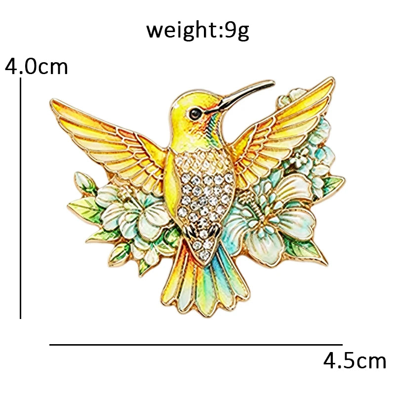Floral Hummingbird with Spread Wings Brooch