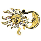 Jeweled Sun and Crescent Moon Brooch