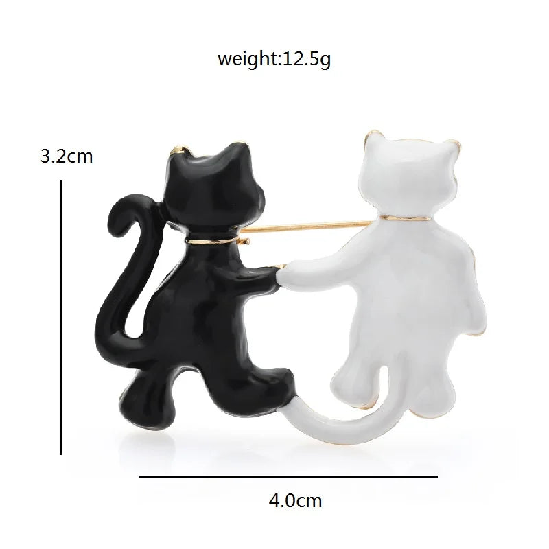 Enamel Cat Friends Pair Brooch