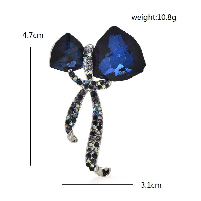 Faceted Bow with Rhinestone Ribbon Tails Brooch — dimensions