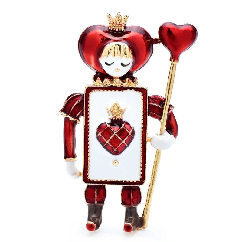 Playing Card Soldier with Heart Scepter Brooch — Red